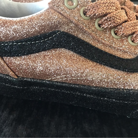 New VANS Kids Old Skool Shoes Party Glitter Black Rose Gold - Picture 10 of 16